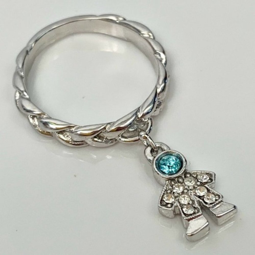 Kirks Folly Silver Tone Baby Boy Blue Crystal Ring - Picture 3 of 4